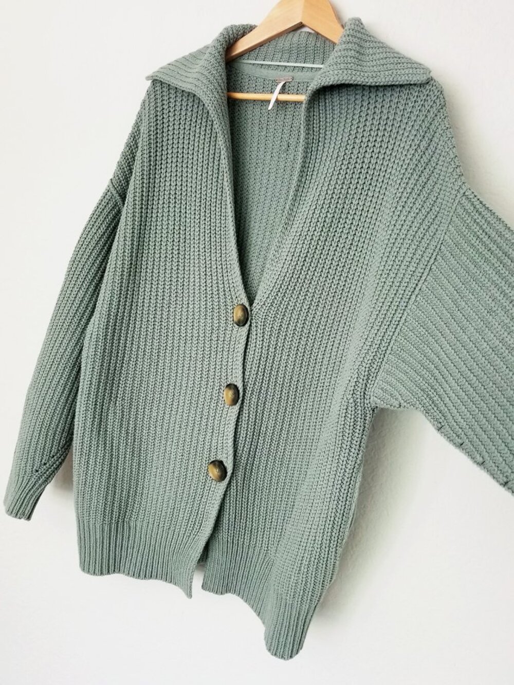 Free People Swim Too Deep Oversized Cardi Longline Cardigan M Seafoam Green $158 - Picture 9 of 16